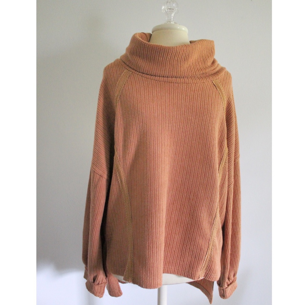 POL Burnt Orange High Neck Long Sleeve Textured Sweater Medium Preowned
